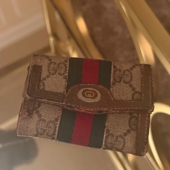 Gucci Brown Monogram Card Holder with Red and Green Stripe - Picture 4 of 5